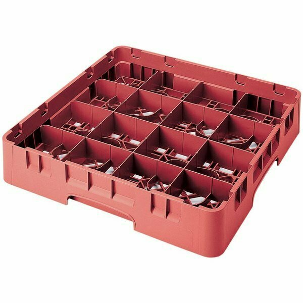 Cambro 16S1058163 Camrack 11'' High Customizable 16 Red Compartment Glass Rack with 5 Extenders 21416S1058RD
